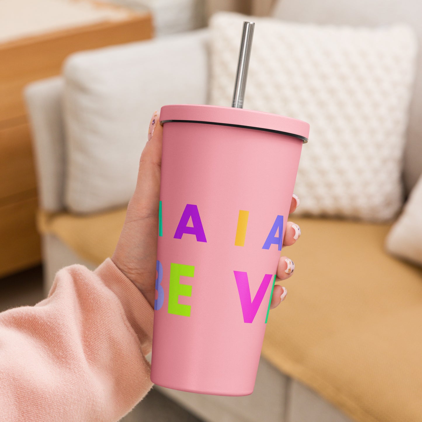 Insulated tumbler with a straw