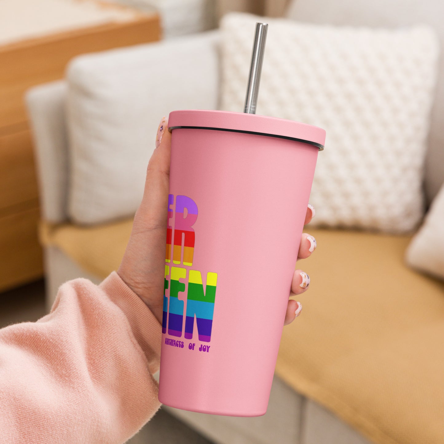 Insulated Tumbler With A Straw Queer Queen