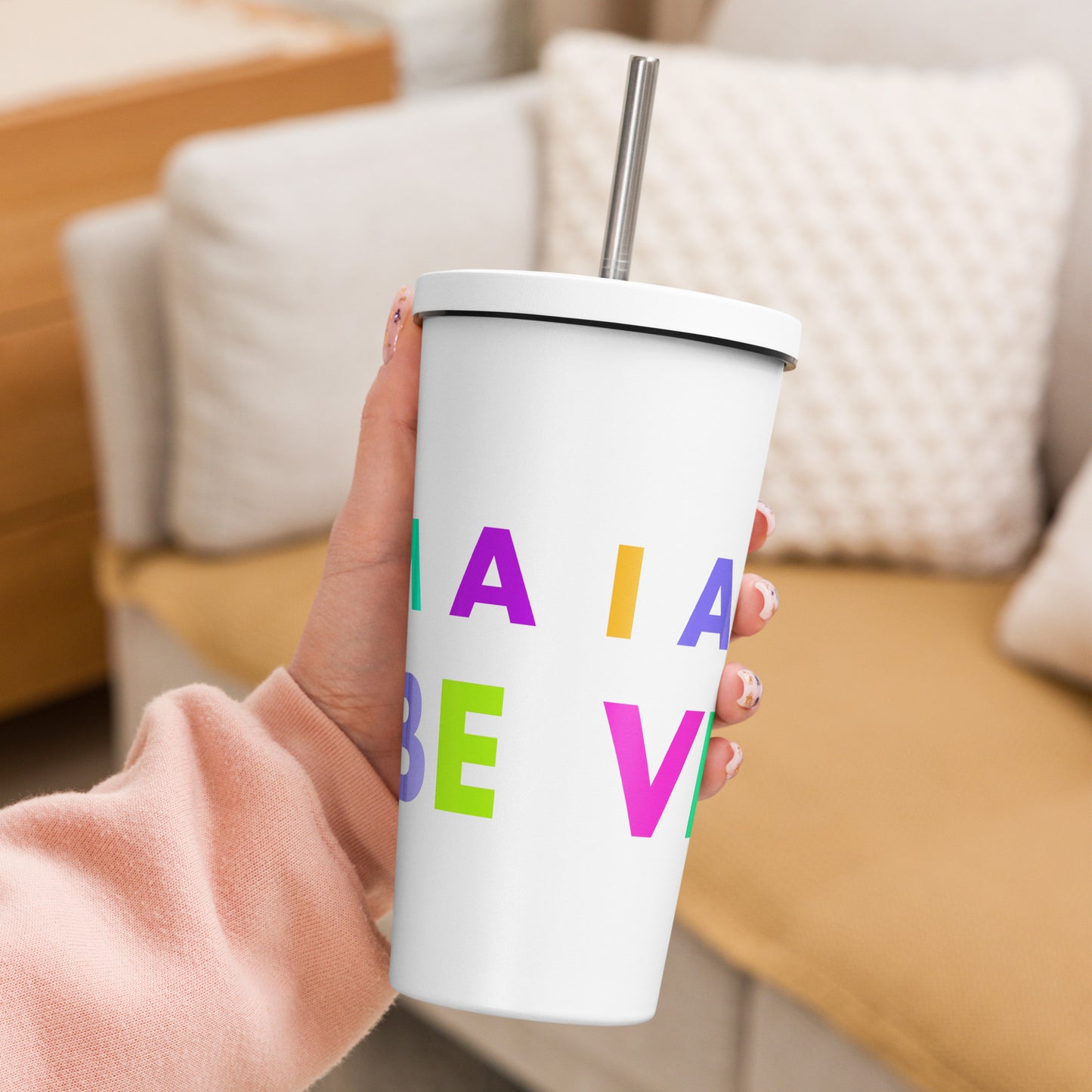 Insulated tumbler with a straw