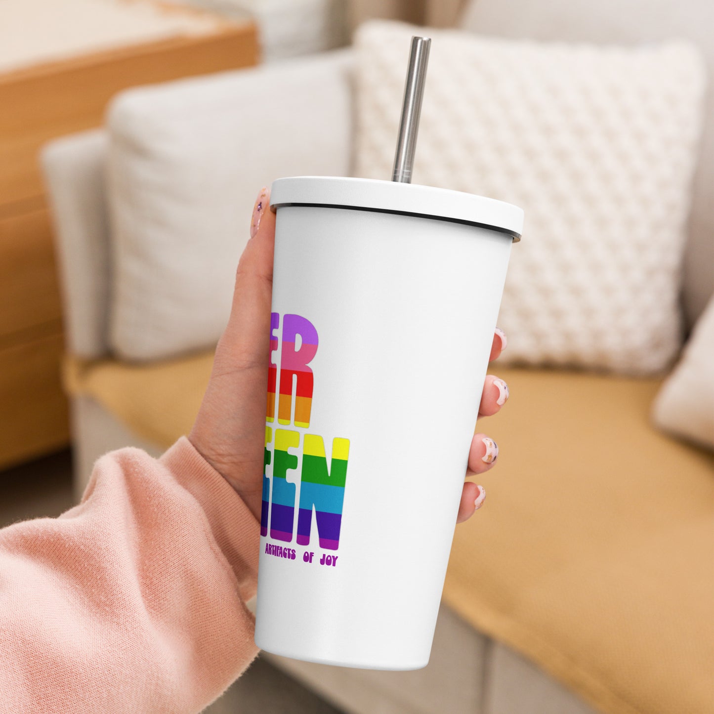 Insulated Tumbler With A Straw Queer Queen