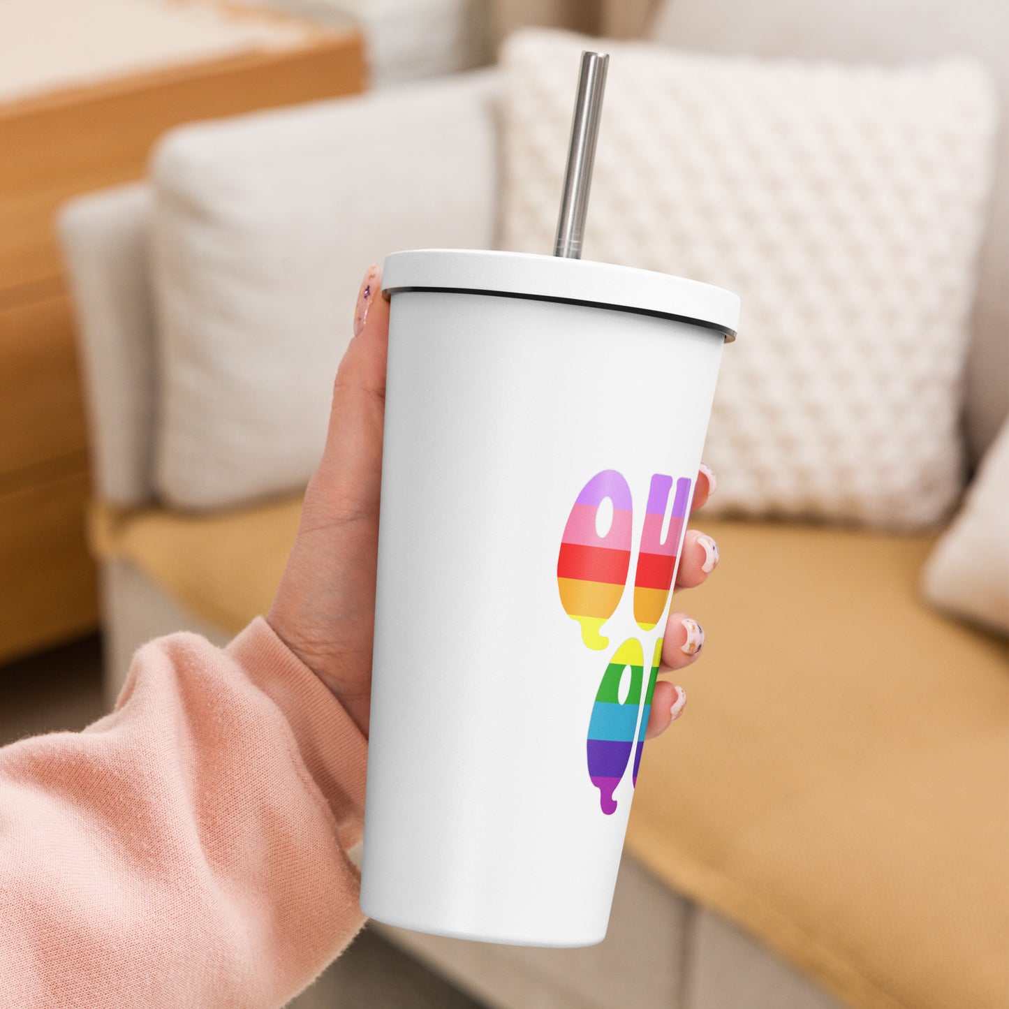 Insulated Tumbler With A Straw Queer Queen